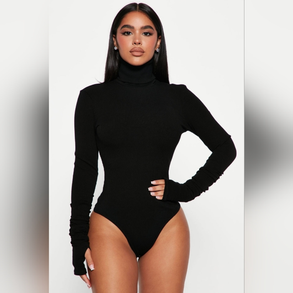 NEW FashionNova Olivia Snatched Bodysuit Black Turtleneck Sweater